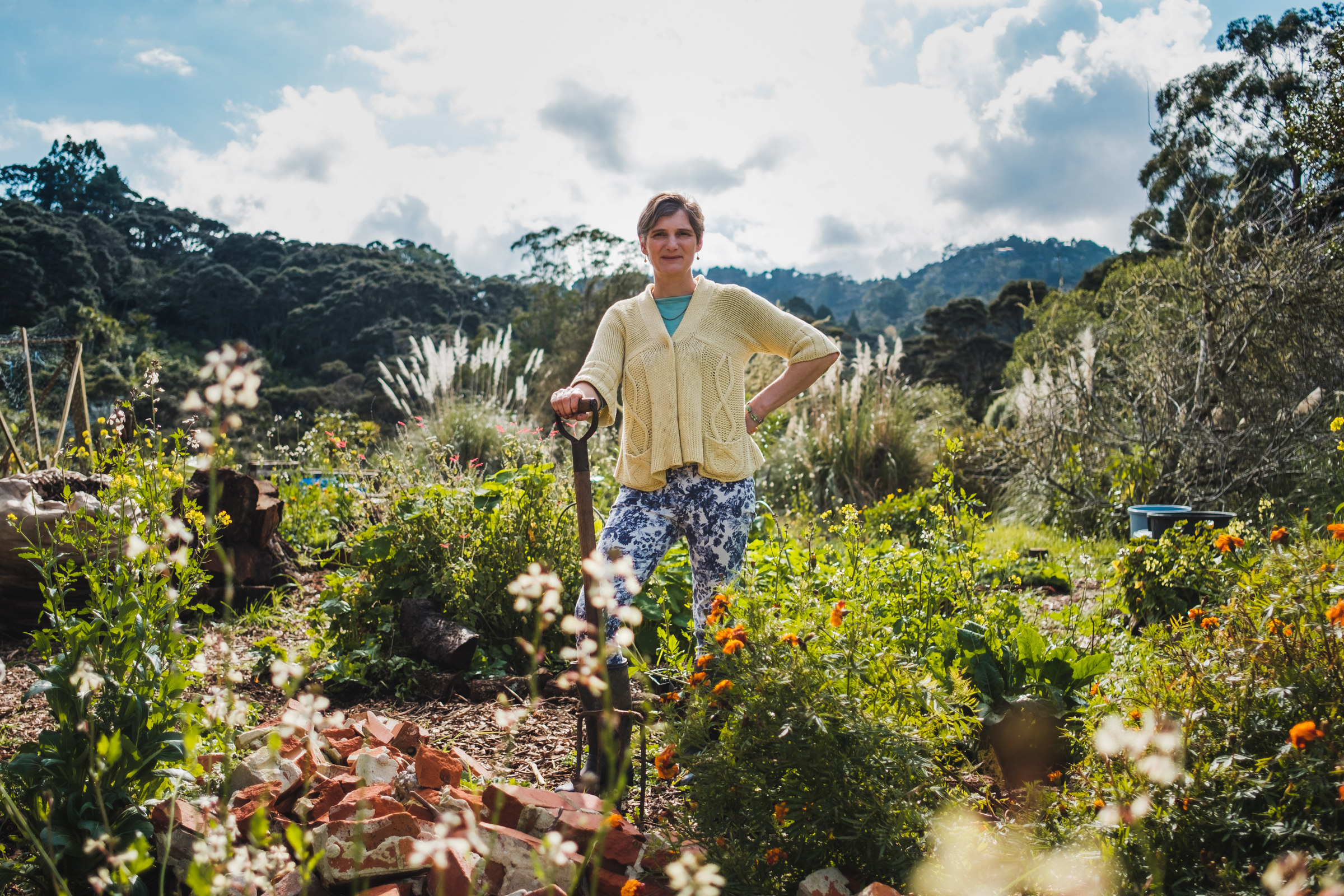 Katrina Wolff in her Titirangi garden (2018)